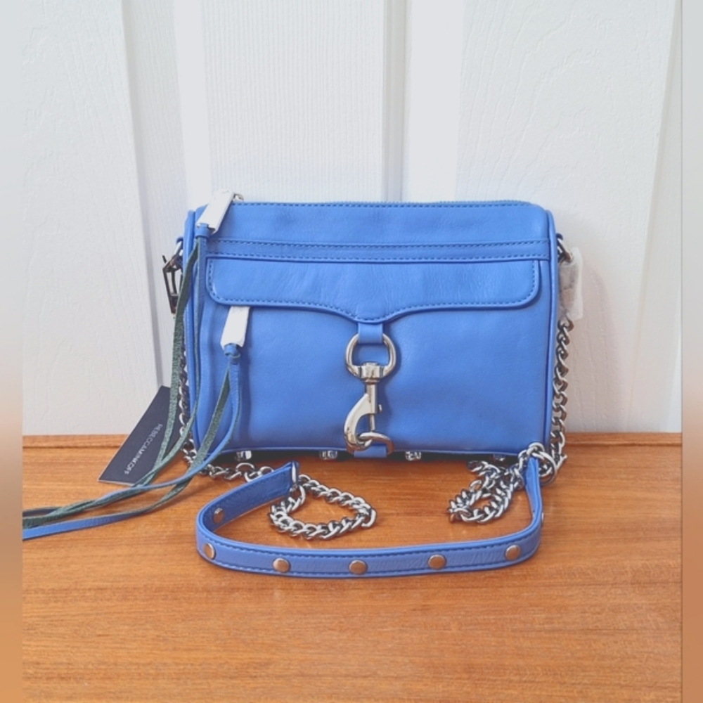 Rebecca Minkoff Leather Mini MAC Crossbody Blue Lavender Chain Fringe Edgy NEW